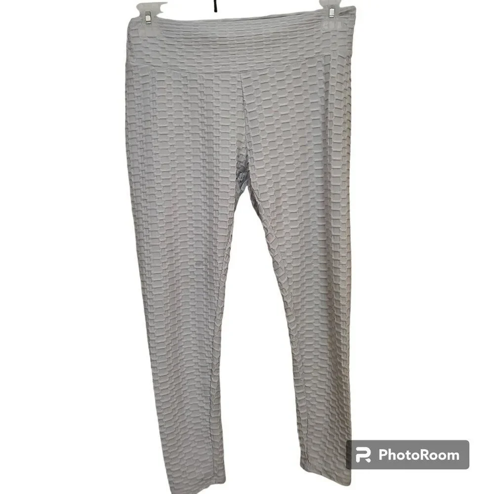 Light Silver High Waisted Butt Lift Honeycomb Leggings